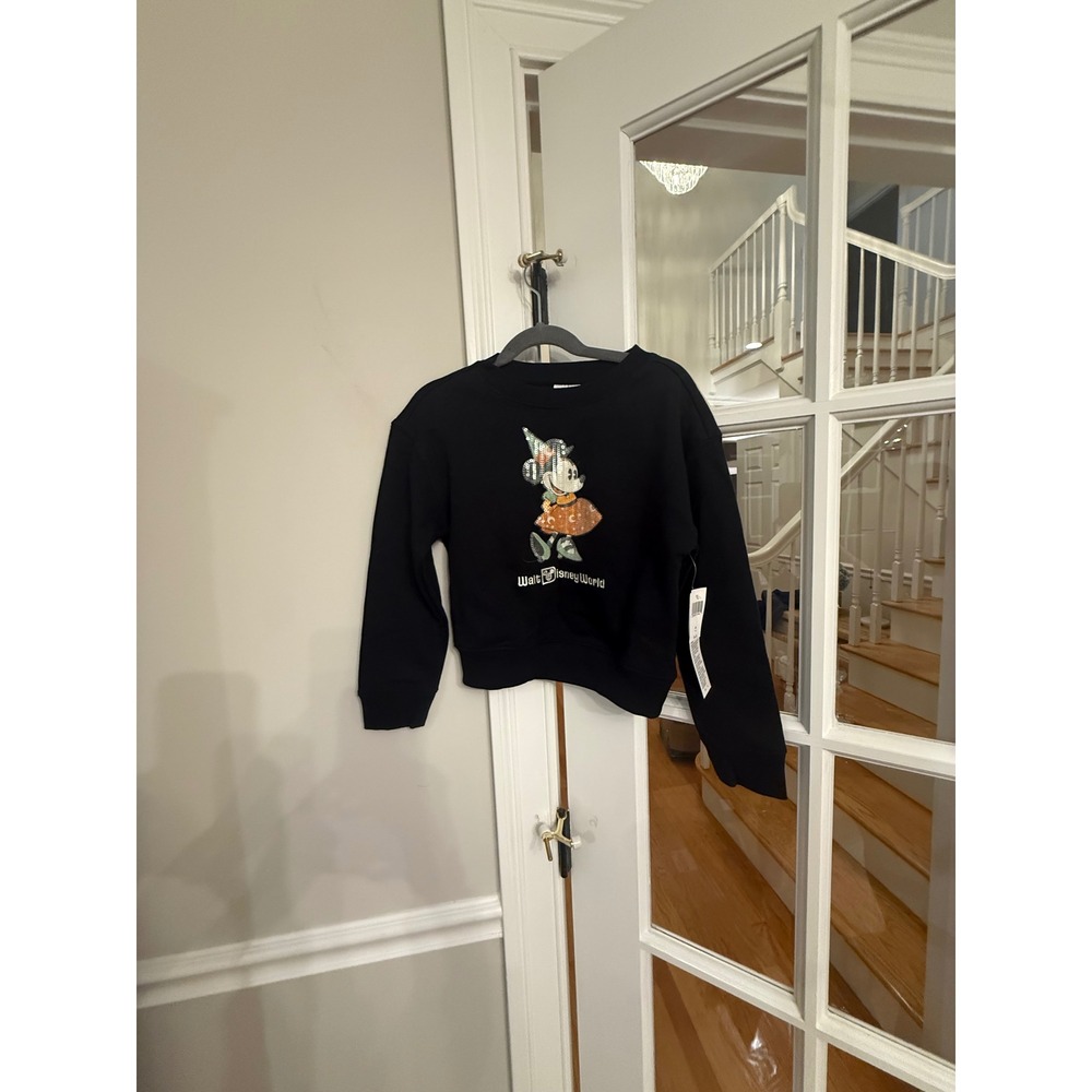Disney Parks Walt Disney World Minnie Mouse Witch Sequin Sweatshirt Kids 5/6 NEW